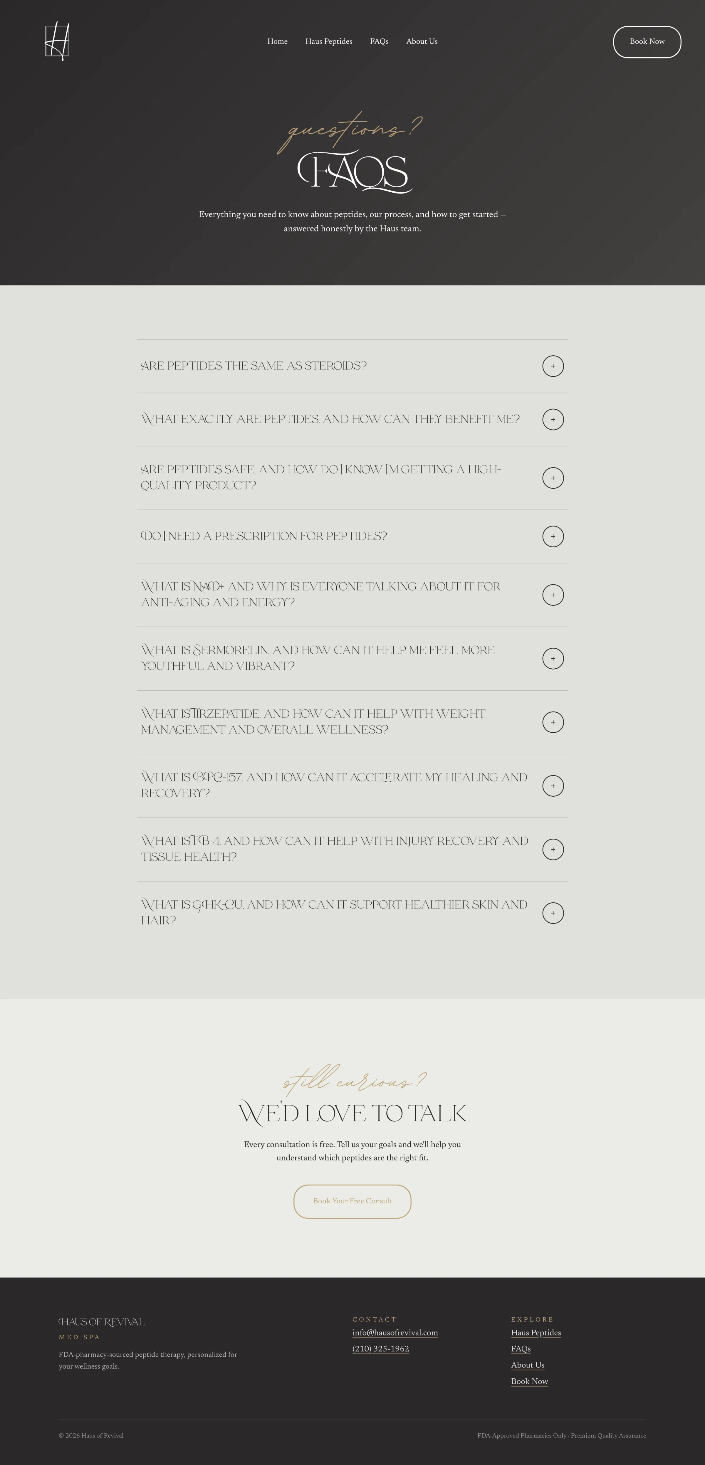 Haus of Revival — FAQs page